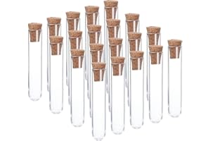 PATIKIL 3ml Plastic Test Tubes with Cork Stoppers, 20Pcs 60x12mm Tubes for Scientific Party Decoration Candy Bead Storage Bat