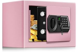 TOTOY Small Money Safe and Lock Box with Electronic Keypad, Mini Safe for Home Documents, Jewelry and Valuables, 0.3Cu Ft, Wall or Cabinet Safe for Personal Items, Pink