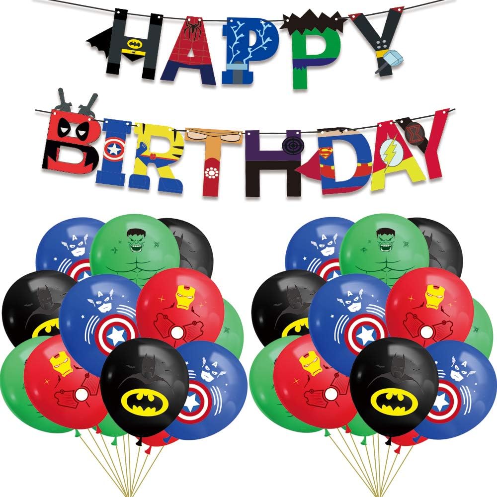 TUWUNA Superhero Party Supplies,24Pcs Superhero Balloons and 1Pcs Superhero Banner for Kids Birthday Party Favor Supplies Decorations Perfect for Your Themed Party