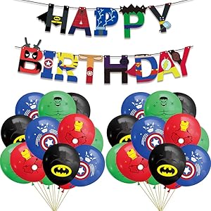TUWUNA Superhero Party Supplies,24Pcs Superhero Balloons and 1Pcs Superhero Banner for Kids Birthday Party Favor Supplies Decorations Perfect for Your Themed Party