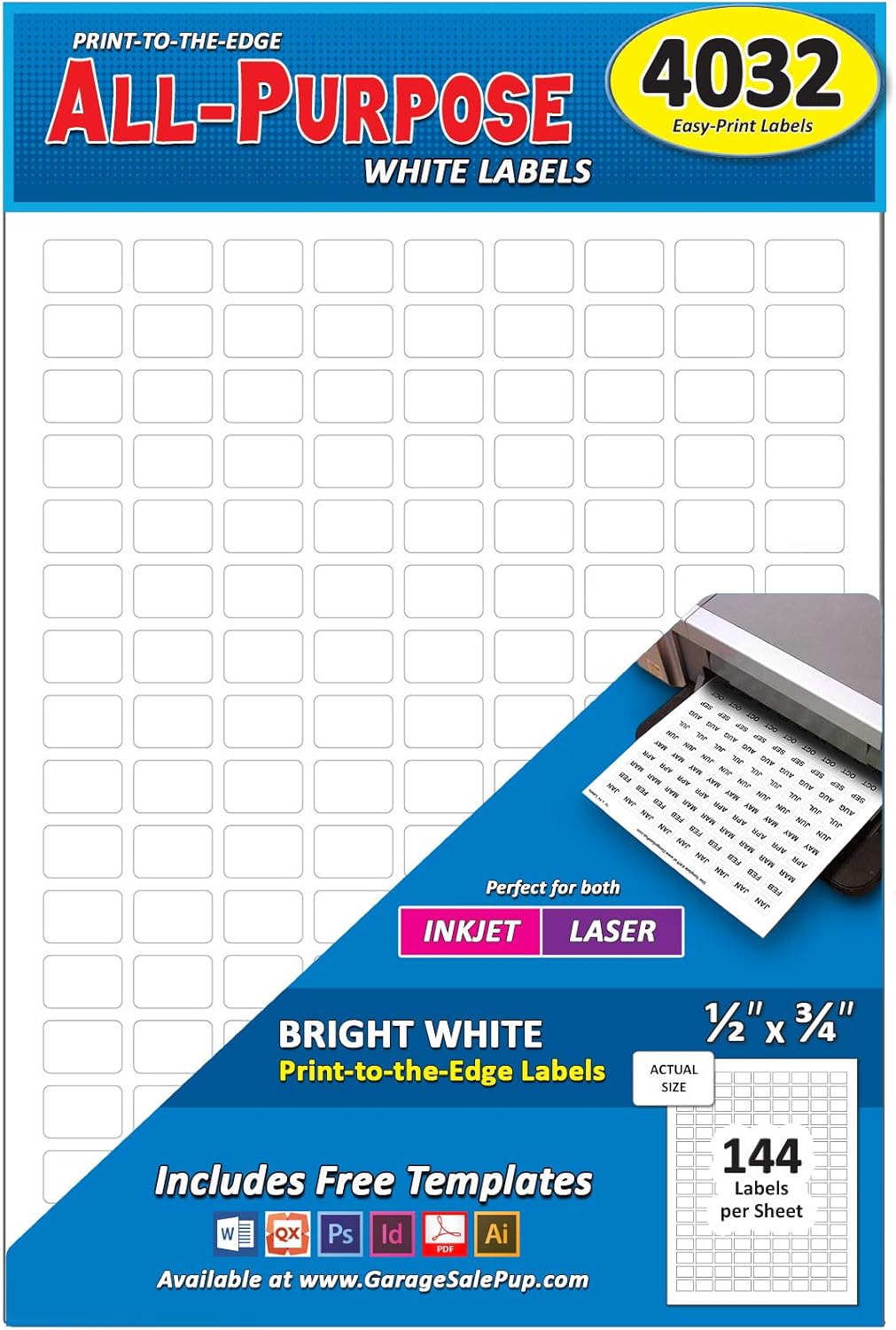 Pack of 4032, 1/2" x 3/4" White Rectangle Labels, 8 1/2 x 11 Inch Sheet, Fits All Laser/Inkjet Printers, 144 Labels per Sheet, 0.5 x 0.75 Inches : Office Products