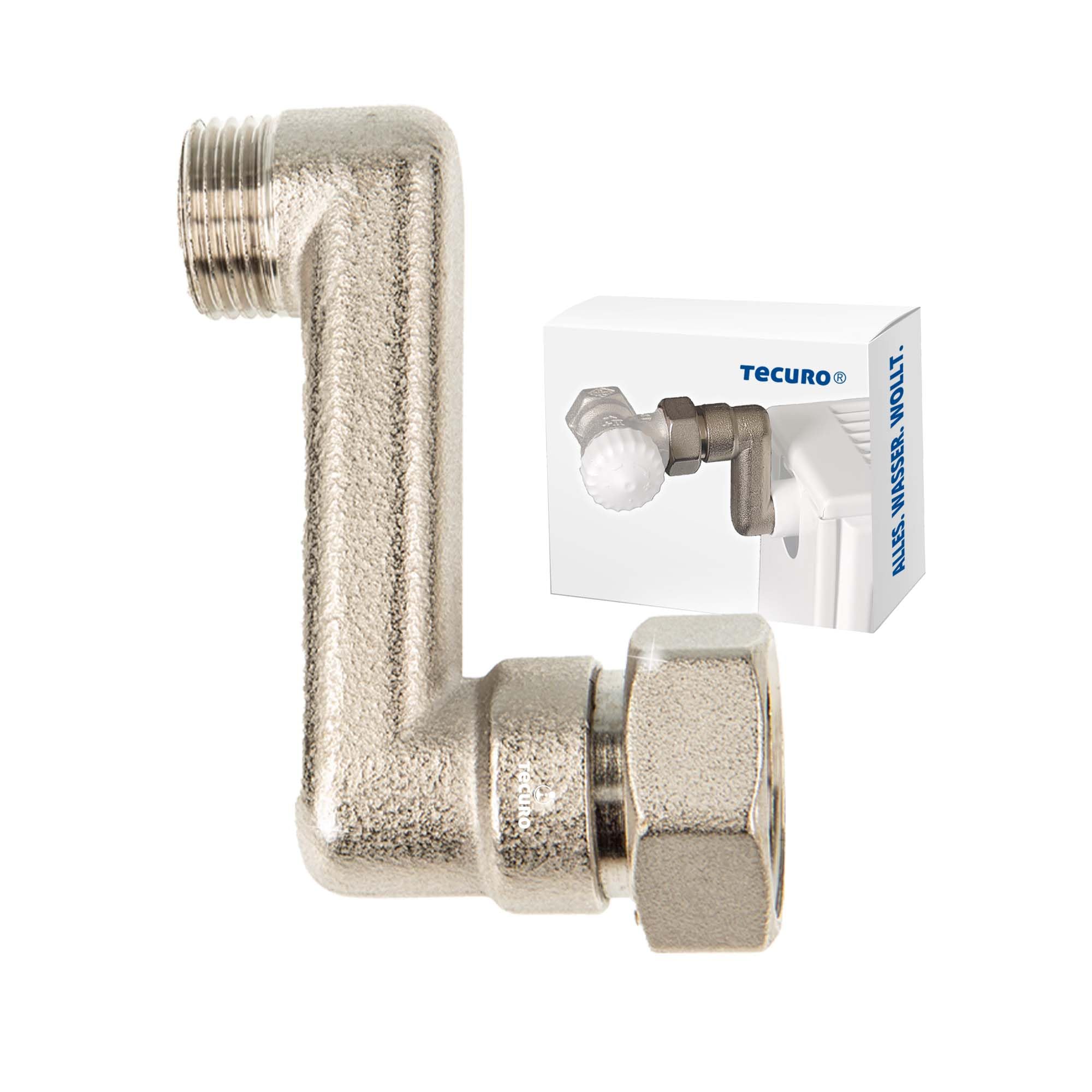 tecuro S-Connector Radiator 60 mm Height Adjustment with Eurocone, DN 15 (1/2”) Male Thread x DN 20 (3/4”) Union Nut Brass Nickel-Plated, AGS-60
