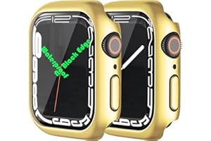 HANKN 2 Pack Waterproof Hard Case for Apple Watch Series 11 10 42mm Tempered Glass Screen Protector Case, Full Protective Anti-Scratch Shockproof Iwatch Bumper Cover (Gold x 2)