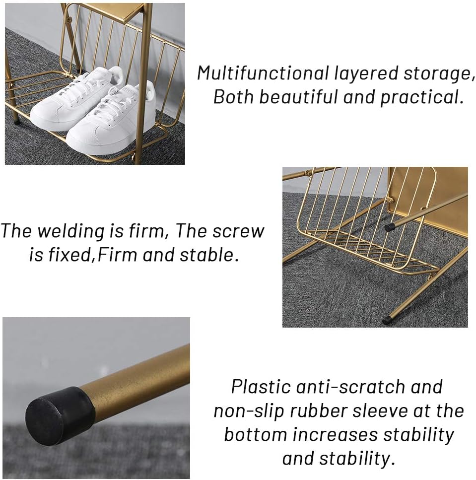 Tiita Gold Metal Side Table Two-Tier End-Table Magazine Storage Accent Table for Sofa, Bedroom,Living Room(Gold): Kitchen & Dining
