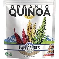Happy Andes White Organic Quinoa 3 lbs - Non Gluten, Whole Grain - Ready to Cook - Healthy Meal with Vitamins & Protein