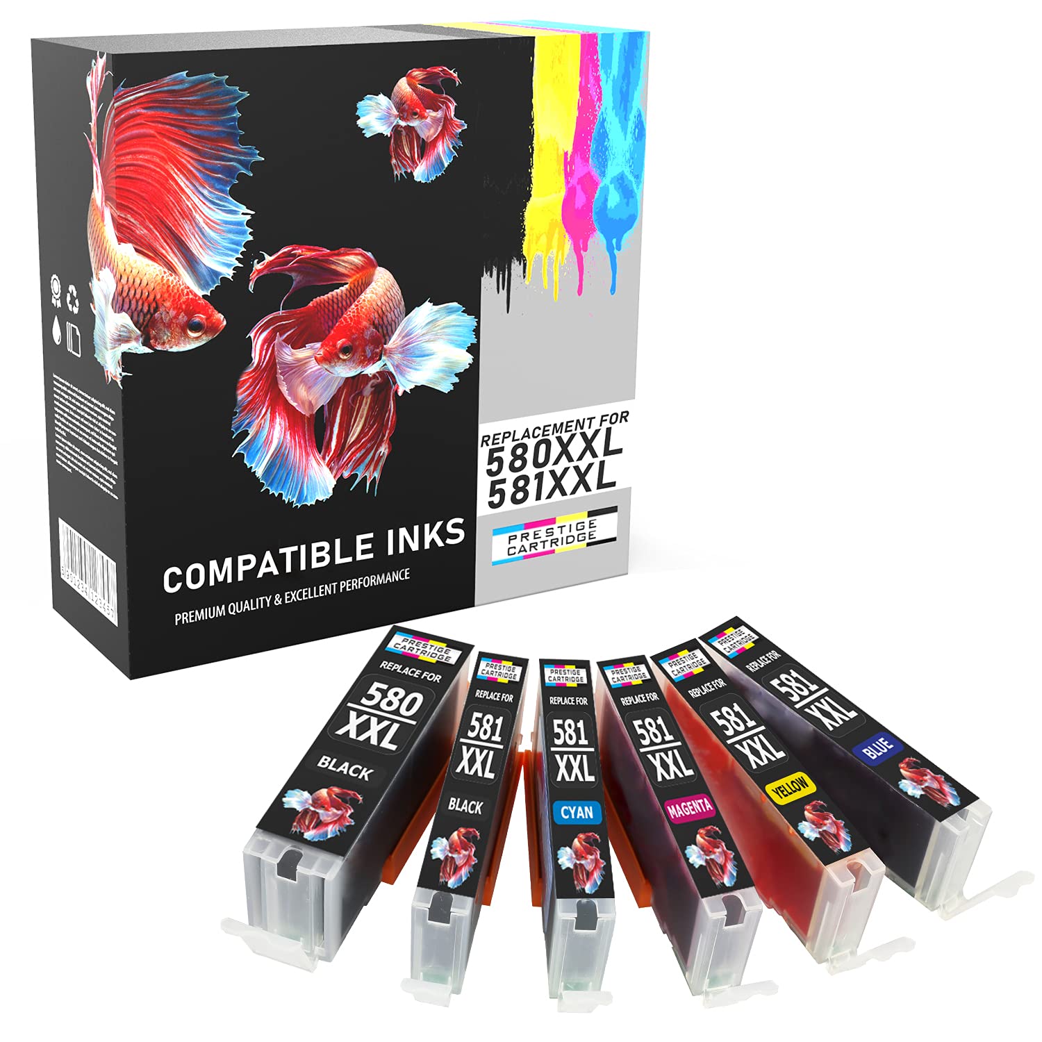 6 (Full Set) Compatible PGI-580XXL CLI-581XXL Ink Cartridges for TS8150 TS9150 TS9155 TS8151 TS8152 | Extra High Capacity