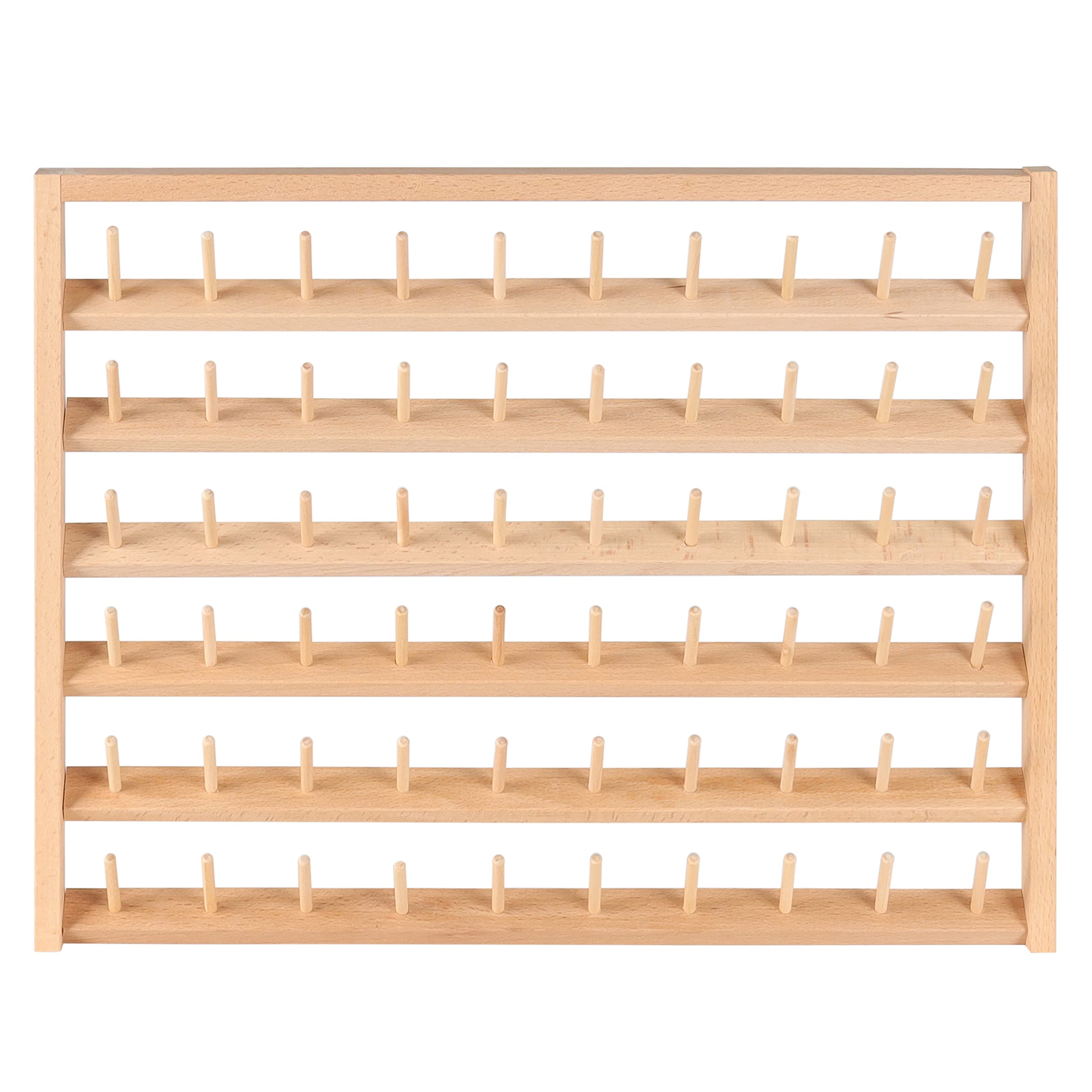 Kurtzy 60 Spool Wall-Mounted Wooden Thread Rack Holder - Organiser Stand with Wall Hanging Hooks - Beech Wood Sewing Spool Holder for Embroidery, Quilting and Sewing
