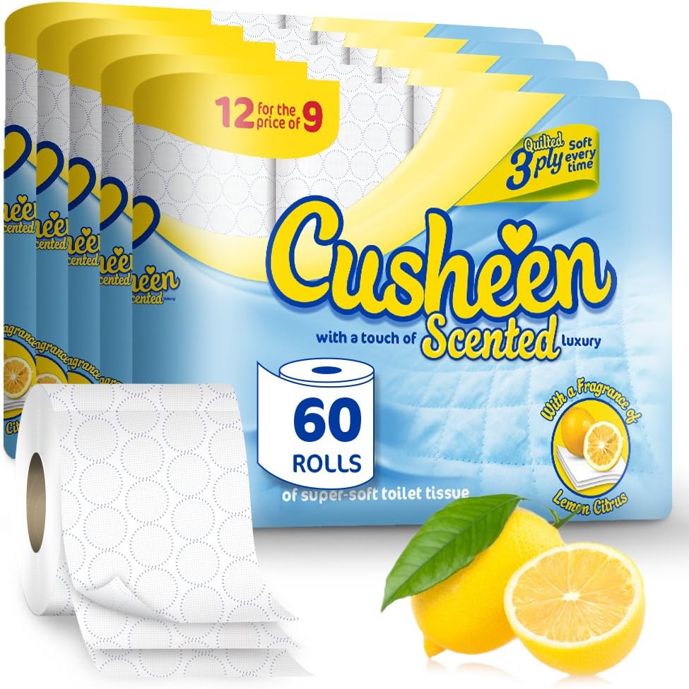 60 Lemon Scented Bulk Buy 3 Ply Toilet Tissue Paper Rolls Bathroom
