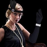 FEPITO 8-Piece 1920s Flapper Accessories Set Headband Gloves Necklace Earrings view 6