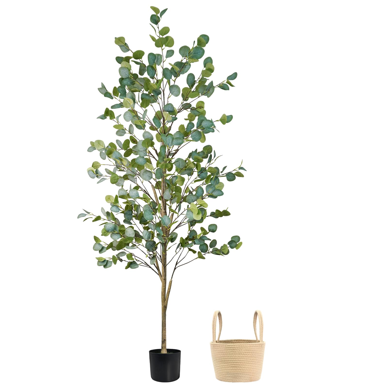 Photo 1 of ****SEMILIAR ITEM****Caxchiling Faux Eucalyptus Tree 6FT, Artificial Potted Tree for Indoor Outdoor, Fake Floor Plants with Natural Wood Trunk, Home Office Living Room Bedroom Decor
