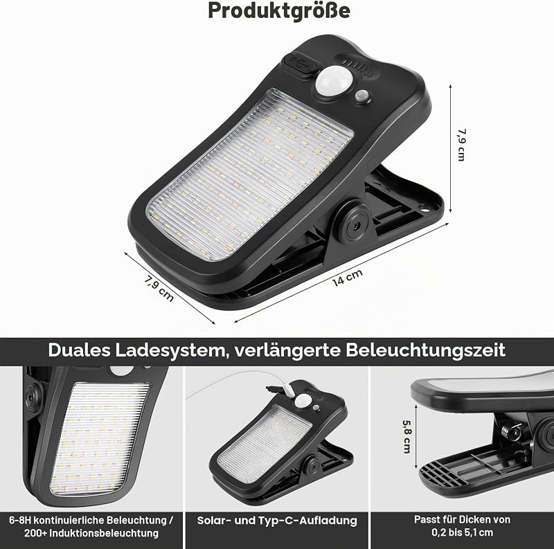 Solarlampen für Außen mit Bewegungsmelder, 4 Stück Clip-on Solarleuchten mit 3 Modi und 3 Farben, USB-Aufladung und Fernbedienung, Wasserdicht Solar Lampe für Garten Zau Dachrinnen Beleuchtung — Foto 7 von 8