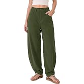 KICZOY Womens Corduroy Barrel Pants Mid Rise Baggy Wide Leg Work Trousers | Womens 2026 Fall Winter Trendy Soft Barrel Leg Co