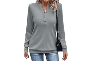 EADINVE Womens V Neck Long Sleeve Sweatshirts Half Button Lightweight Pullover Fashion Fall Clothes