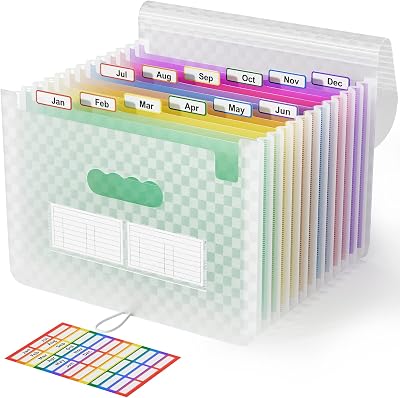 ABC life A4 Expanding File Organiser 13 Pockets Grid Pattern Green