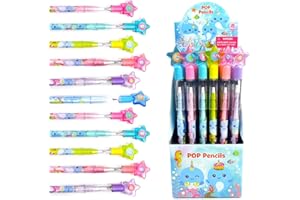 TINYMILLS 24 Pcs Narwhal Multi Point Pencils Stackable Stacking Push Pencils Assortment with Eraser for Girl Birthday Party Favor Goodie Bag Stuffers Carnival Prizes Classroom Rewards