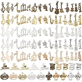 PH PandaHall 100pcs 5 Colors Music Charms Vintage Style Instrument Dangle Pendants Music Note Charms Alloy Musical Symbols for Earring Necklace Jewellery Making Keychain DIY Crafts 0.6~3.4 Inch