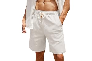 COOFANDY Men's Linen Shorts Casual Elastic Waist Drawstring Summer Beach Shorts