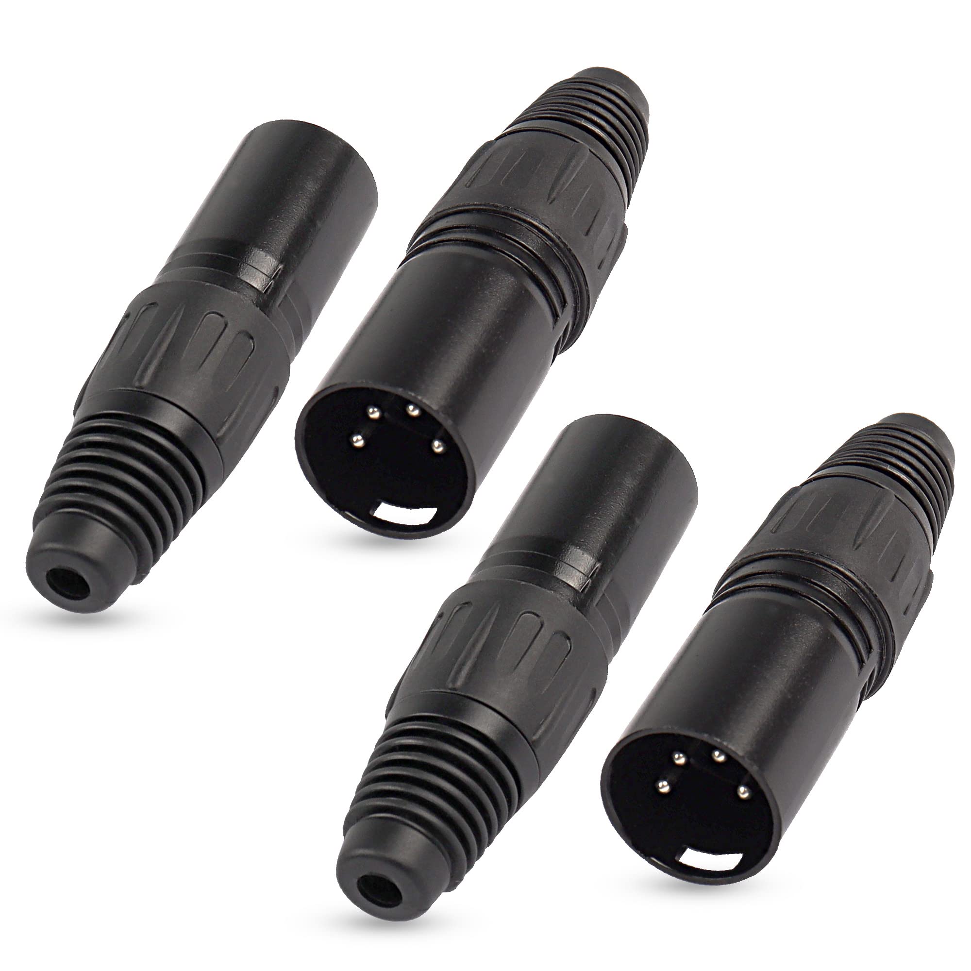 XMSJSIY 4 Pin XLR Male Plugs Connectors, Audio Mic Microphone Connector, Cable Ends Solder Type Replacement M-Plug Audio Socket - 4PCS
