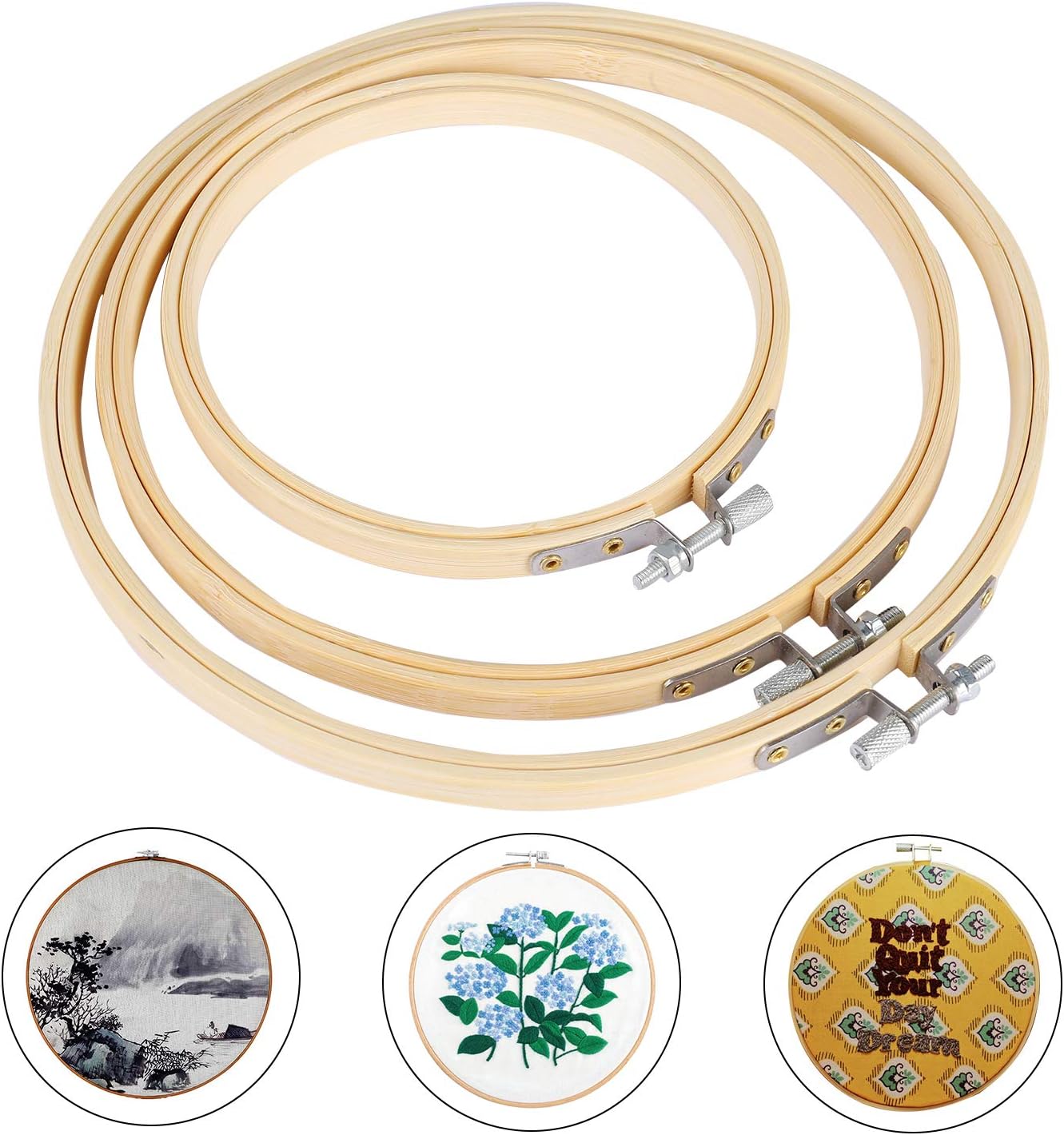 3 Telai Per Punto Croce In Bambù - Cerchi Da Ricamo 13, 17 E 20 Cm Per Artigianato - Foto 7