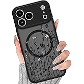 BITOBE Floral Case for iPhone 17 Pro [Compatible with MagSafe] Cute Flower Pattern Case for Women Girls Soft TPU Bumper Translucent Magnetic Slim Protective Cover - Ink Flowers