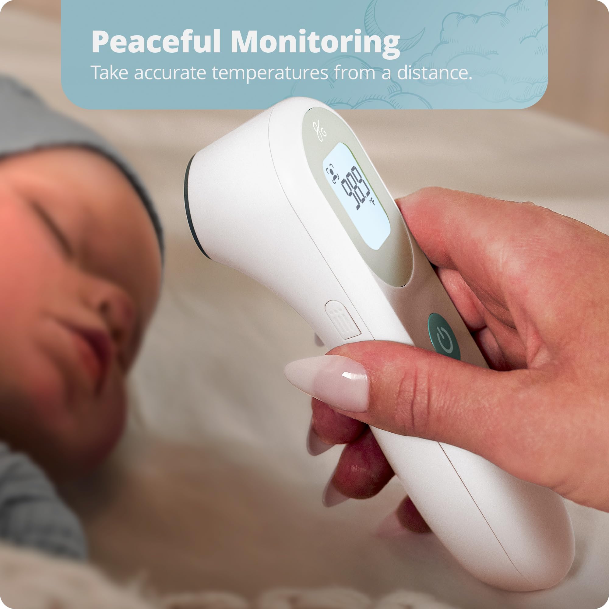 Greater Goods No-Touch Infrared Digital Thermometer for Adults, Kids, and Babies, Forehead Thermometer with Ergonomic Grip, Fever Alarm, White