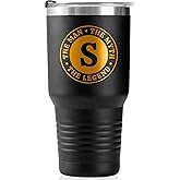 the Man the Myth the Legend Mug with Initials, Monogrammed Stainless Steel Travel Tumbler for Men, Funny Personalized Coffee Cup, Custom Beer Glass, Unique Birthday Christmas Gifts for Him, 30 oz, S