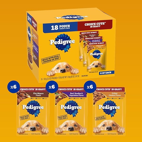 PEDIGREE CHOICE CUTS IN GRAVY ADULT SOFT WET DOG FOOD 18-COUNT VARIETY PACK, 3.5 OZ. POUCHES