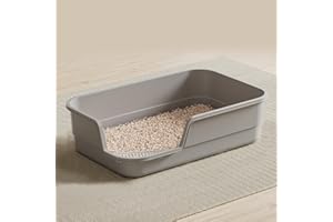 LoopTime Extra Large Cat Litter Box with High Sides,Cats Boxes for Indoor Cats,Cat Litter Pan for Kitty,Litter Box with Low Entry,Easy to Clean,Anti-Splashing,23.6" x15.7" x5.9" (Grey)