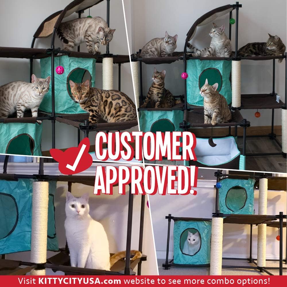 Kitty City Claw Mega Kit Cat Furniture, Cat Feeding Colletion, Cat Condo Collection, Cat Toy, Cat Tree, Mega Kit-Green, 3 levels, Model Number: SPO-0587 : Cat Tower : Pet Supplies