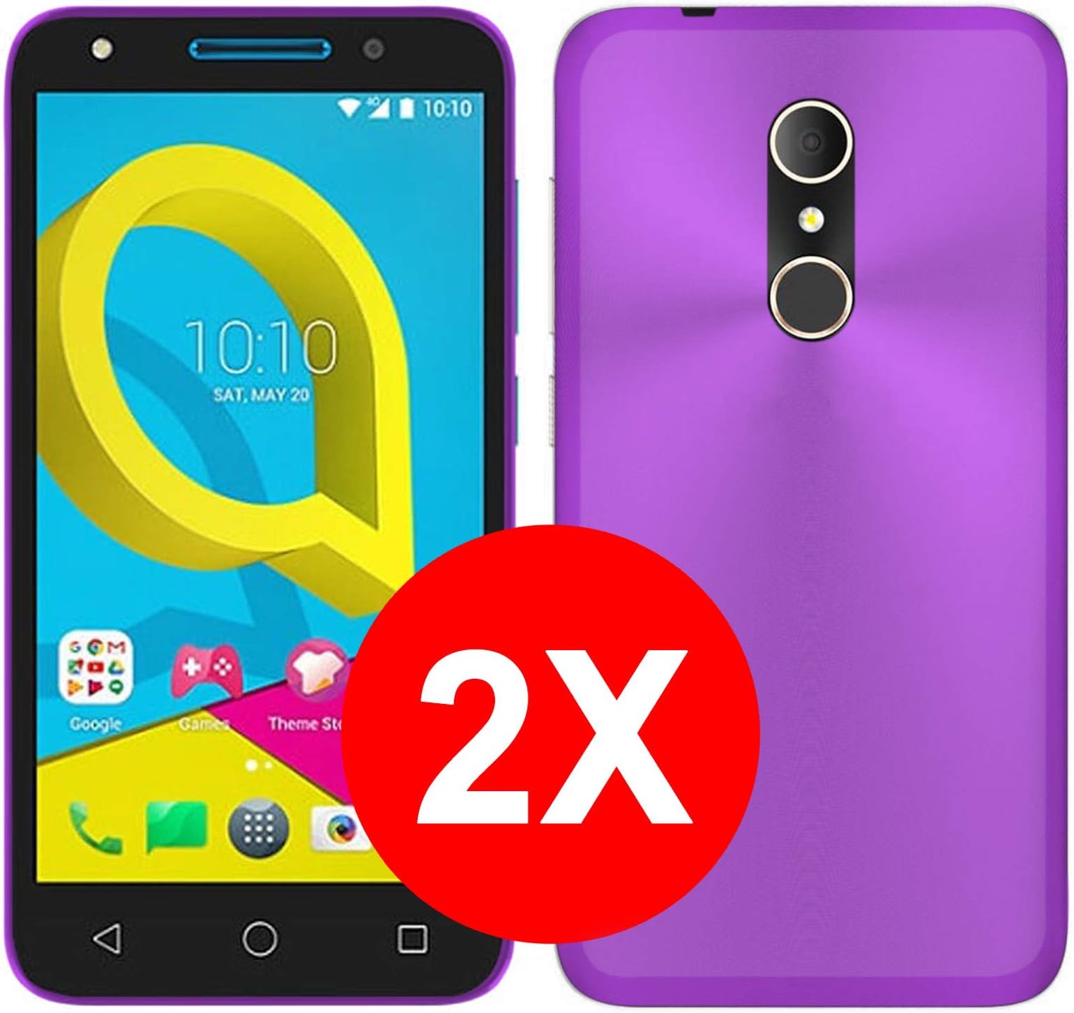 TBOC 2X Purple Ultra Thin TPU Silicone Gel Case Cover for Alcatel U5 3G - U5 Plus (5.0 Inches) [Pack: Two Units] Soft Jelly Rubber Skin [It is not Compatible with Alcatel U5 4G 5.0 Inches]