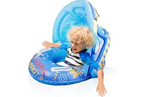 RUILAIBO Inflatable Baby Pool Float with Canopy Removable Sun Protection Swimming Ring with Handle for Baby Toddler