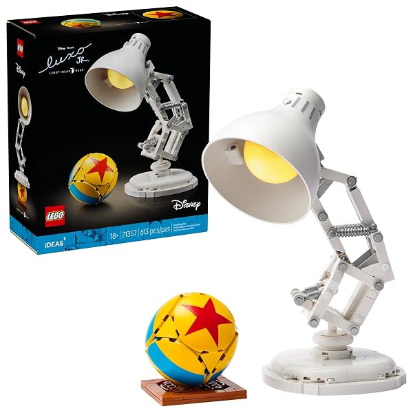 LEGO IDEAS DISNEY PIXAR LUXO JR. – ROOM DECOR AND BUILDING SET FOR ADULTS – OFFICE AND DESK DECOR FOR WOMEN AND MEN, AGES 18+ – BRICK-BUILT LAMP DIY KIT – COLLECTIBLE GIFT IDEA FOR MOVIE FANS – 21357