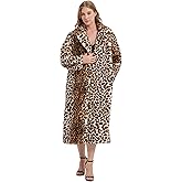 DJBM Women's Sexy Elegant Vintage Leopard Print Lapel Faux Fur Long Maxi Coat Jacket
