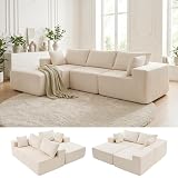 DUMOS 108" Boneless Couch, Cloud Sectional Couch with L-Shape Chaise, Modular Sectional Sofa with Deep Seat, Upholstered Couch for Living Room Bedroom, No Assembly Required (Beige, Left Facing Chaise)