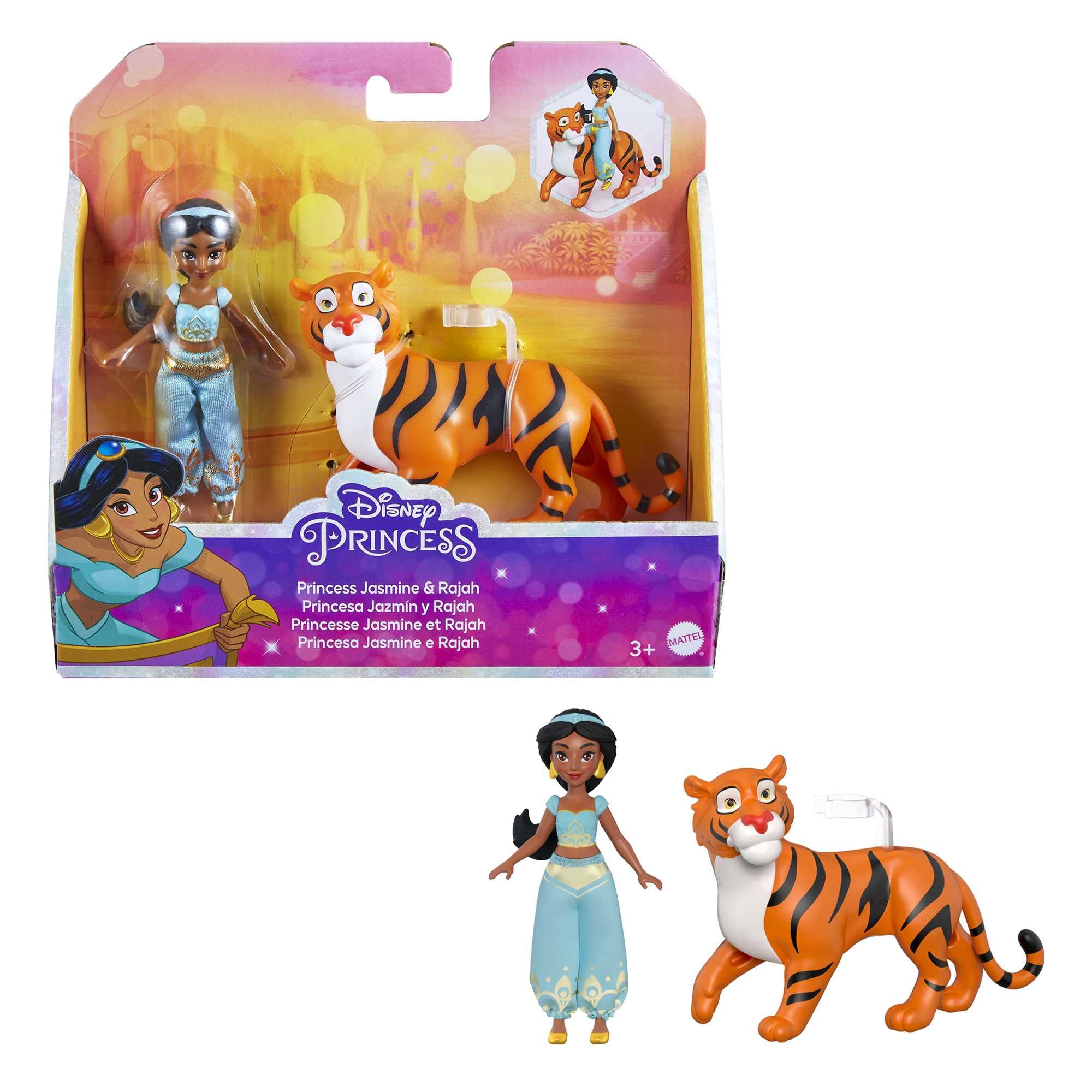Disney Princess Toys, Princess Jasmine Posable Small Doll and Rajah Tiger Inspired by the Disney Movie Aladdin, Gifts for Kids, HLW83