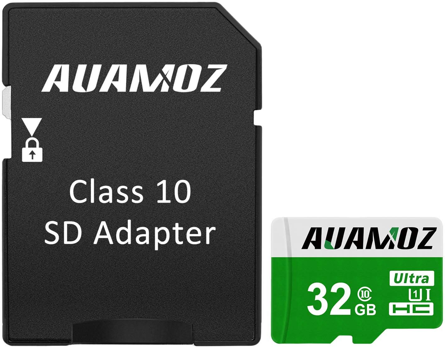 Micro SD Card 32GB, AUAMOZ Micro SDHC Class 10 UHS-I High Speed Memory Card for Phone,Tablet and PCs - with Adapter (Green/White)
