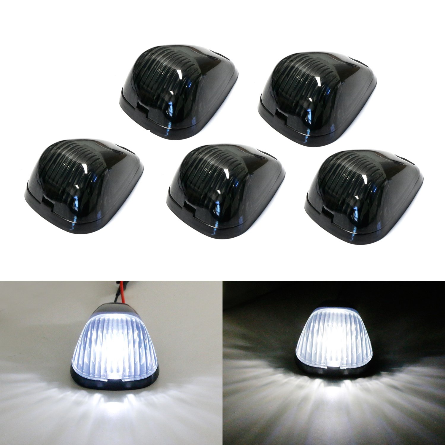5Piece Roof Running Light Set iJDMTOY Smoked Lens White LED Cab