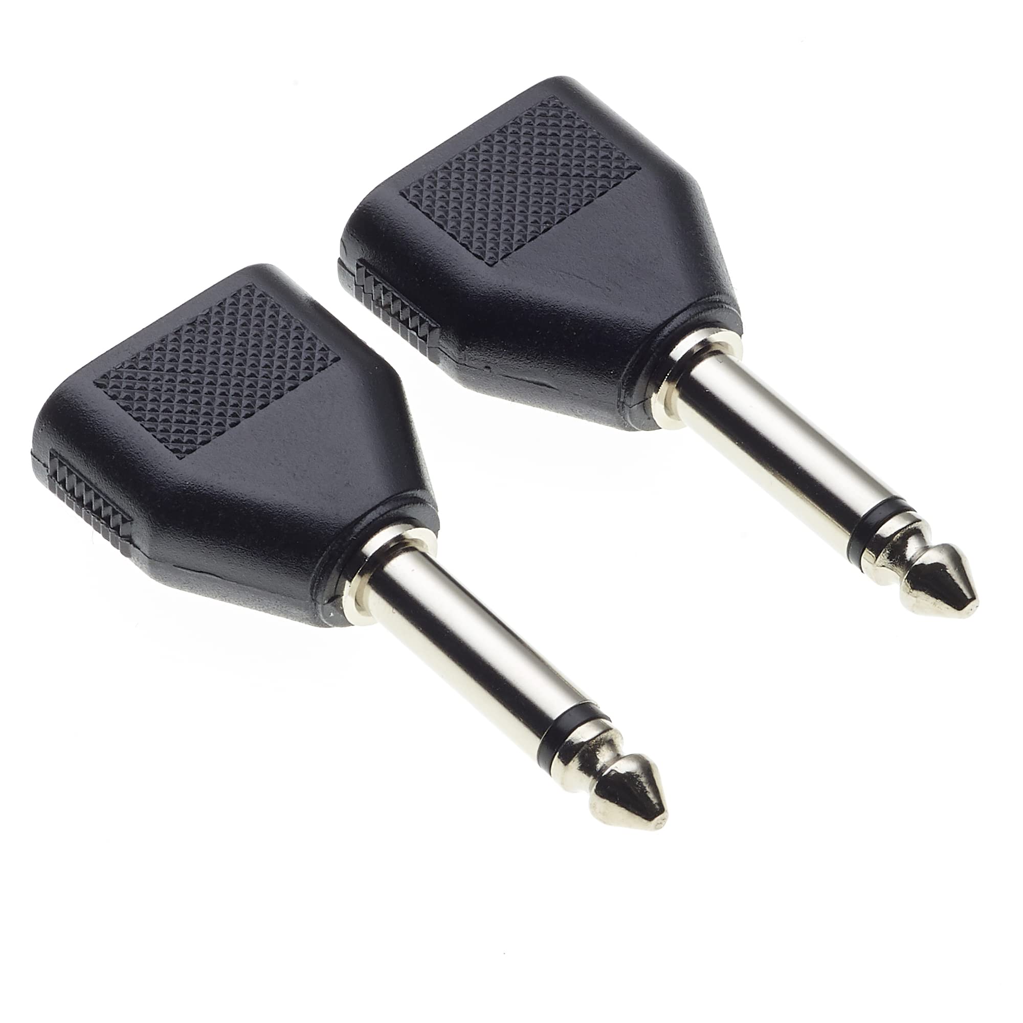 6.35 to 2x 3.5 Adapter, Pack of 2-1/4" Inch Male Plug to Two 1/8" Inch Female Sockets, Mono to Mono Connector, Jack Adaptor, Y Splitter