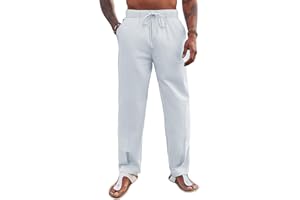 Runcati Mens Cotton Linen Harem Pants Beach Yoga Drawstring Elastic Waist Casual Lightweight Pants