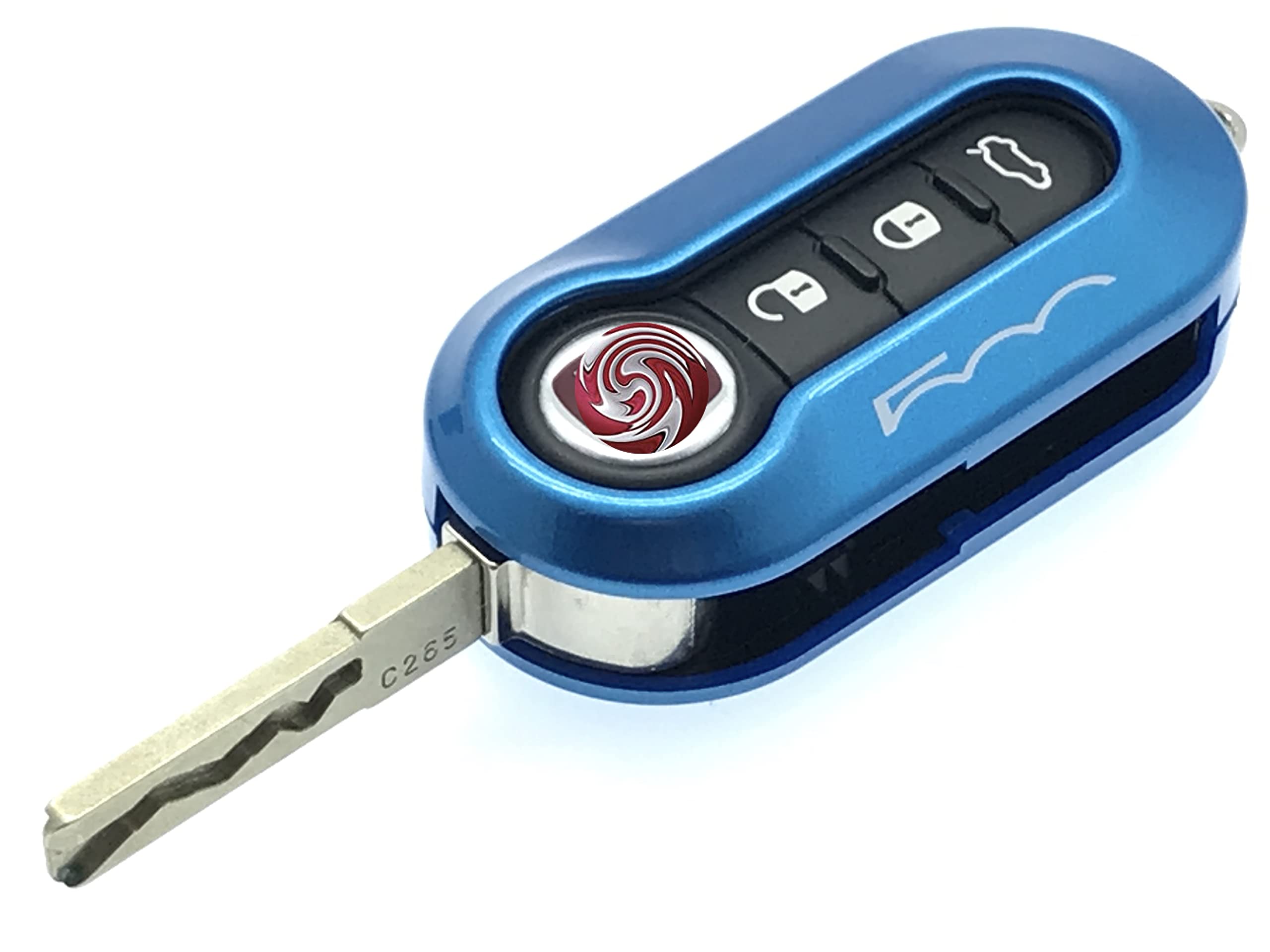 HIGH GLOSS QUALITY KEY FOB PROTECTOR SHELL CASE FOR FIAT 500C 500-500L 500X ABARTH GRANDE PUNTO BRAVA PANDA STILO LINEA (BLUE)