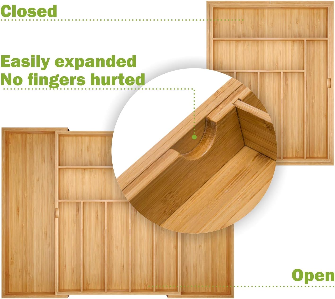 BAMEOS Utensil Drawer Organizer, Cutlery Tray Desk Drawer Organizer Silverware Holder Kitchen Knives Tray Drawer Organizer, 100% Pure Bamboo Expandable Adjustable Cutlery in Natural Color (22 inch): Kitchen & Dining