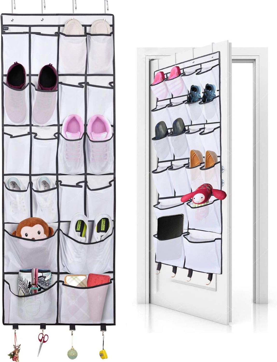 shoe wardrobe with doors on Amazon Com Tvood Over The Door Shoe Organizer 16 Mesh Pockets 4 Extra Large Mesh Pockets Hanging Shoe Organizer With 4 Extra Hooks For Door Shoe Storage White 62 6 X 21 Inch Home Improvement