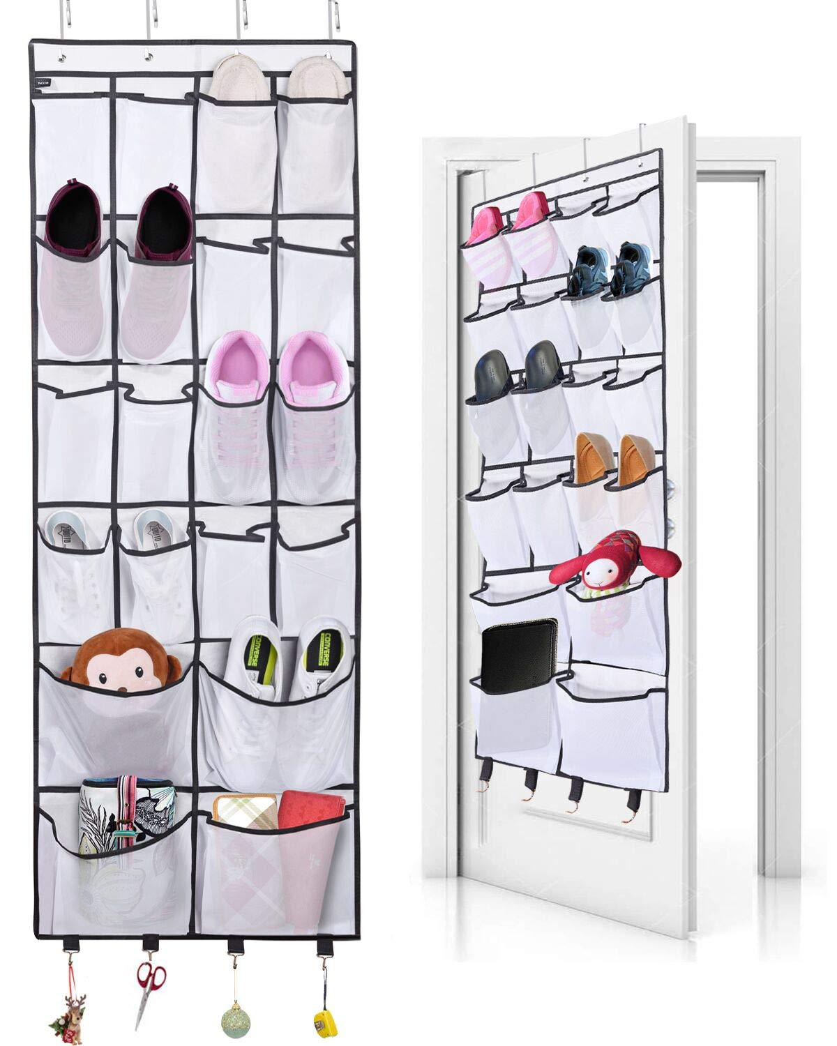 hanging shoe holder on Tvood Shoe Organiser Over The Door 24 Large Pockets Back Door Shoe Holder With 4 Metal Hooks Hanging Shoe Storage Holder For Space Saving 160 55 Cm Beige White 1 Buy Online
