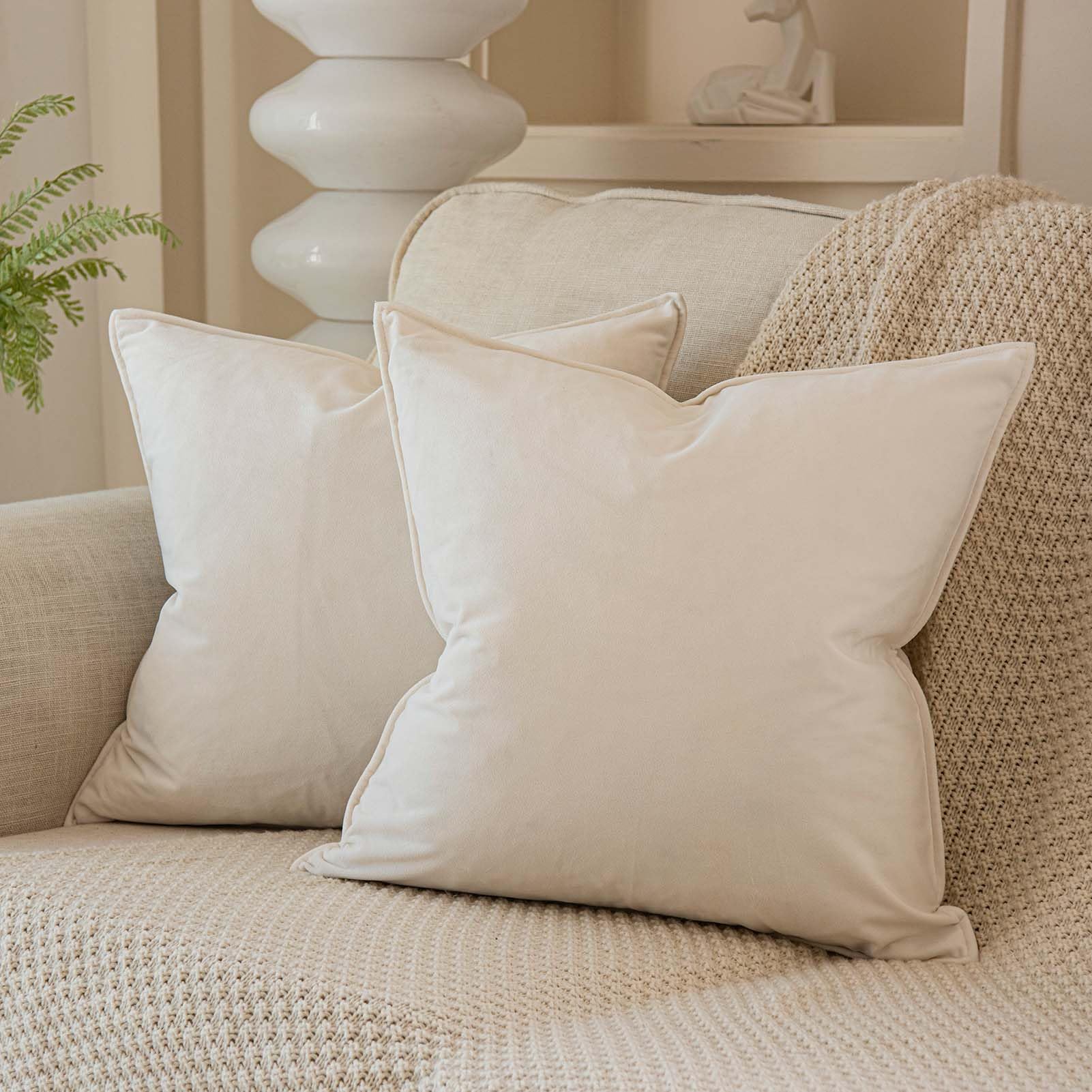 Photo 1 of JUSPURBET Cream White Decorative Pillow Covers 26x26 Set of 2 Throw Pillow Covers for Couch Sofa Bed Cozy Velvet Cushion Covers Cases with Hidden Zipper for Living Room Home Decor