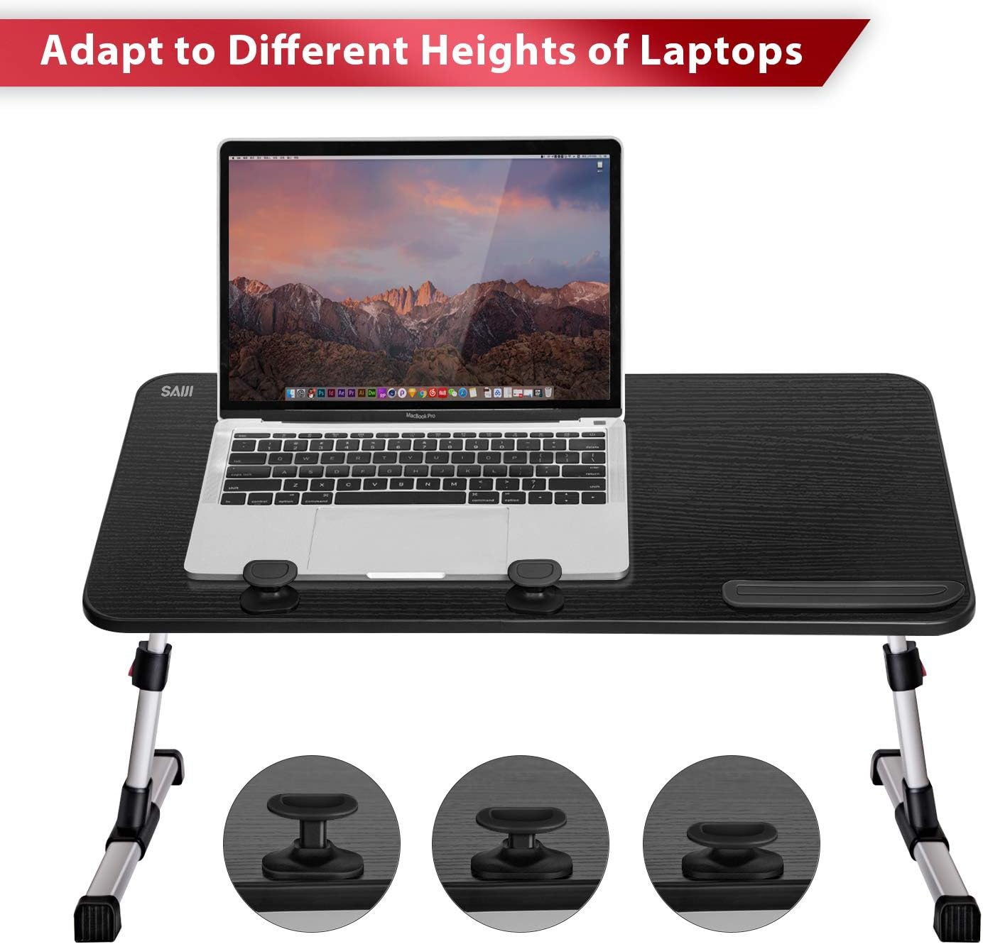 [Large Size] Laptop Bed Tray Table, SAIJI Adjustable Laptop Stand, Portable Lap Desks with Foldable Legs, Notebook Standing Breakfast Reading Desk for Sofa Couch Floor (Black): Kitchen & Dining