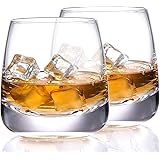 TOOWELL Old Fashioned Whiskey Glass Set of 2 Cocktails Glasses Hand Blown Scotch Glass Tumblers Heavy Base 9OZ Rocks Glasses 