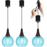AGECBIUY Track Lighting Pendants 3 Pack, Adjustable Height for H-Type Track | Mini Pendant Lights for Kitchen Island with Hand-Blown Blue Hammered Glass and Hidden Cord Storage for Modern Track Lighting
