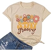 Retro Stay Groovy Shirt for Women Hippie 70s T-Shirt Cute Floral Graphic Tees Casual Summer Short Sleeve Tops