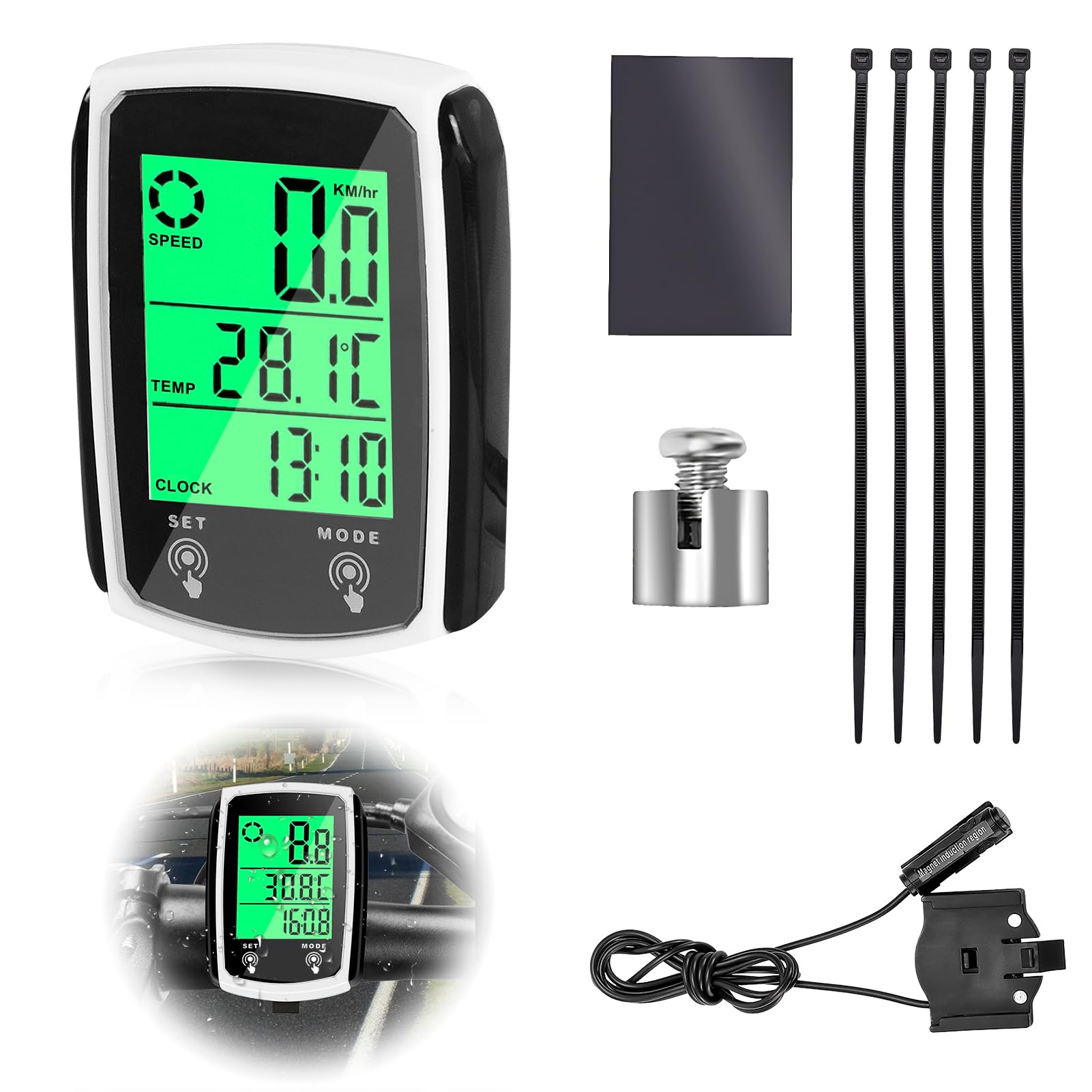 Bike Computer 19 Functions Valentine's Day Gifts Universal IP54 Waterproof Bicycle Speedometer Odometer with LCD Backlit Display Touch Screen Automatic Start/Stop Wired Cycling Computer MTB Riding