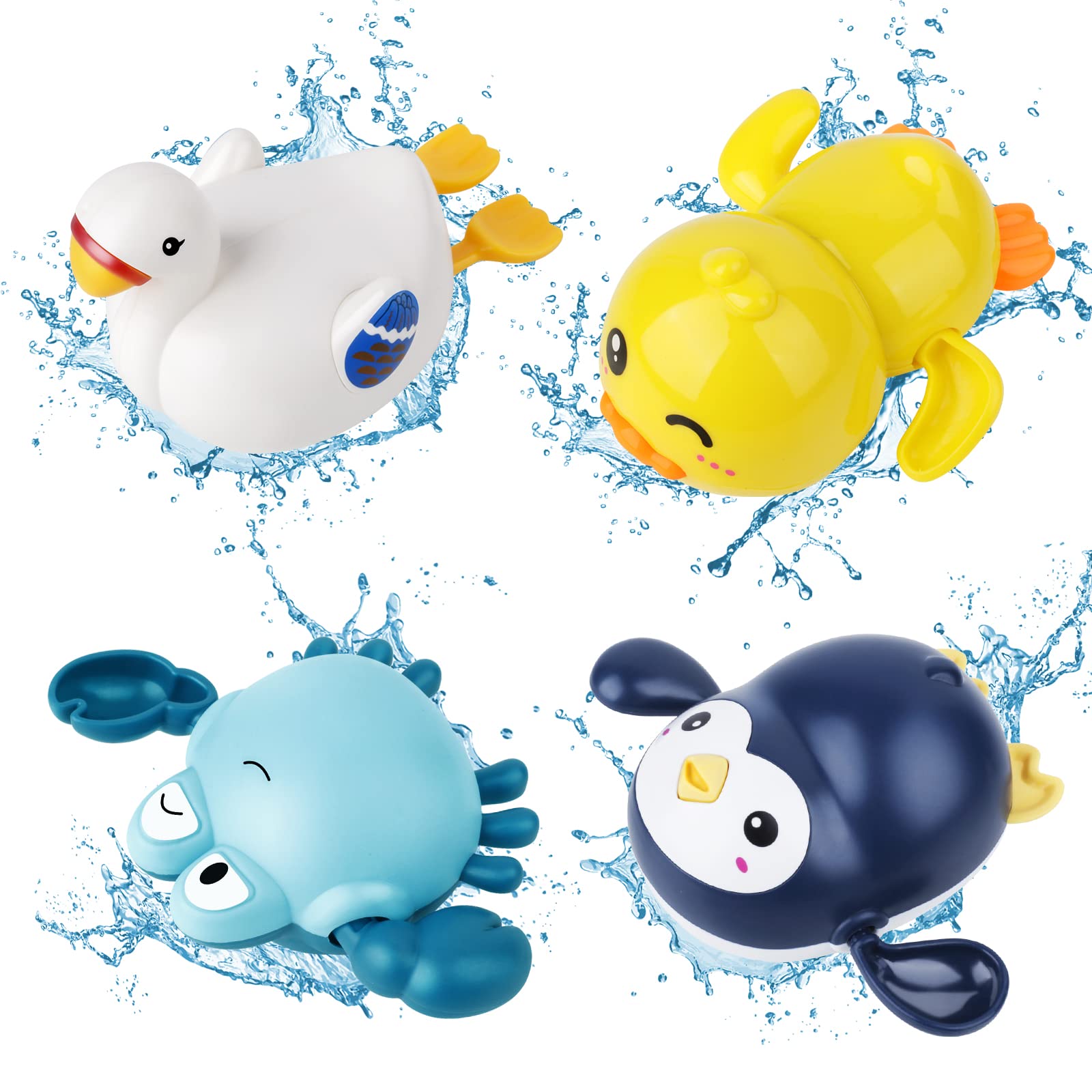 twoonto Bath Toys, Wind Up Bath Toys 4 Pcs for Baby Kids Bathtub Toys Bathroom Float Toy for Toddler Boys Girls 1 2 3 4 5 Years Old